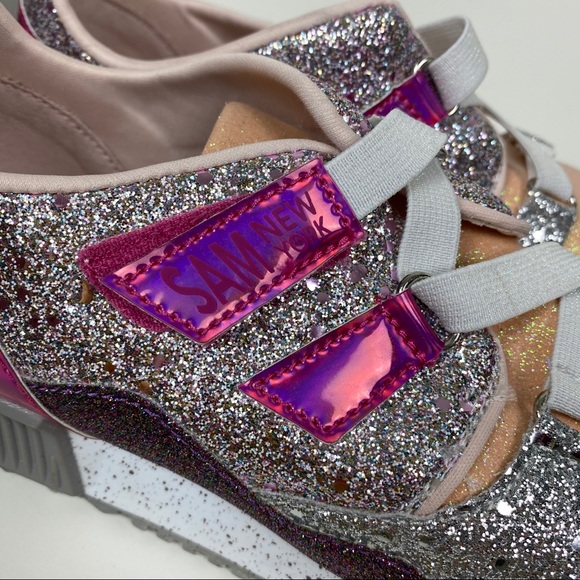 Sam Edelman Kids Girls Stacey Melody Pink Glitter Sneakers - Picture 2 of 12